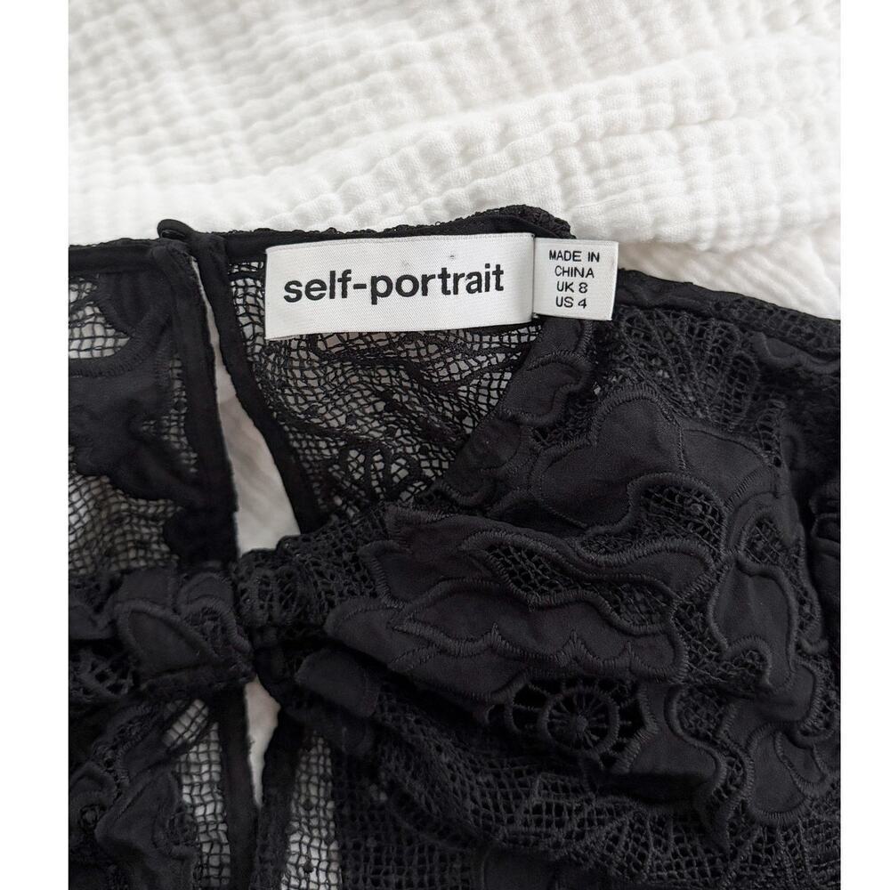 Self-Portrait Black Lace Cap Sleeve Mini Dress Cocktail Party size US 4 - Picture 3 of 11